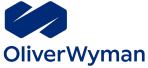Blue OliverWyman logo on black background with text in white
